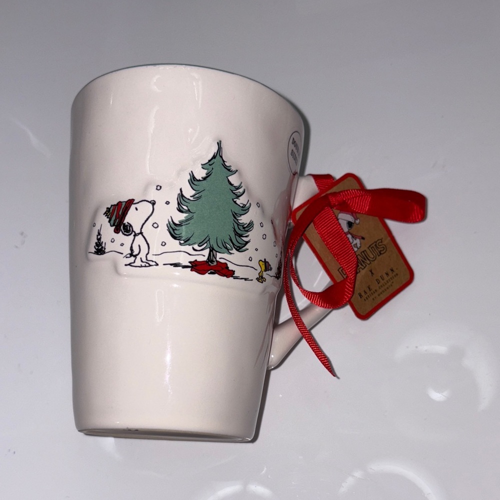 RAE DUNN White Mug with Snoopy and Christmas Tree Design NWT
